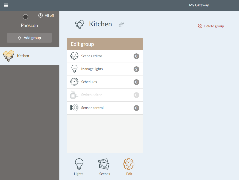 Assign lights to a group - Browser