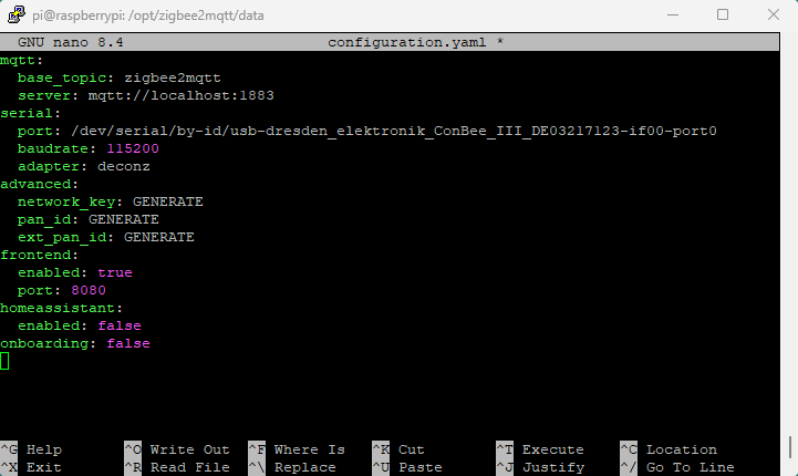 ConBee III Adapterkonfiguration