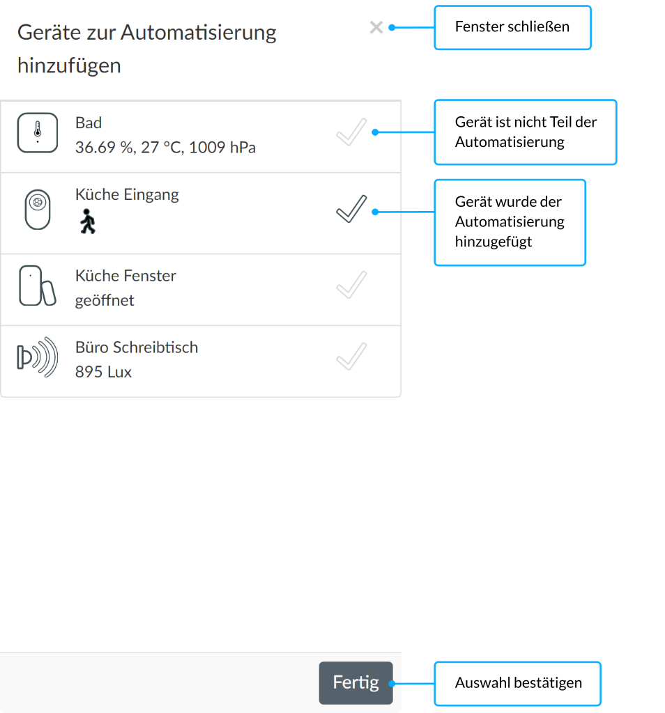 Auslöser auswählen - Smartphone App