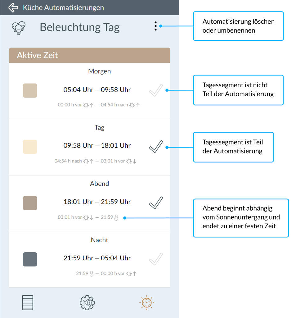 Tageszeiten festlegen - Smartphone App