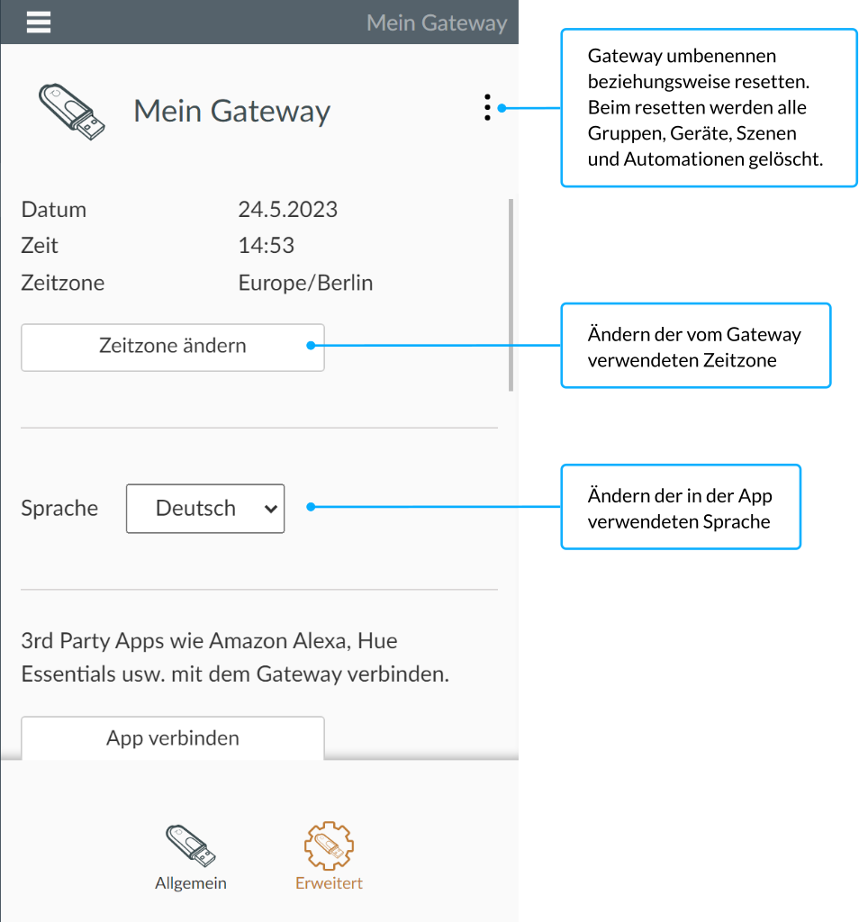 Erweiterte Einstellungen 1 - Smartphone App