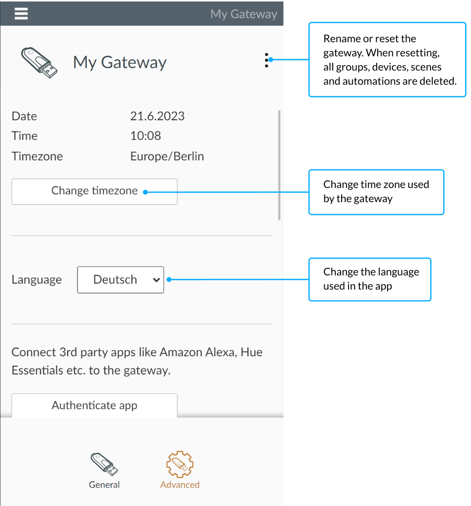 Advanced Settings 1 - Smartphone App
