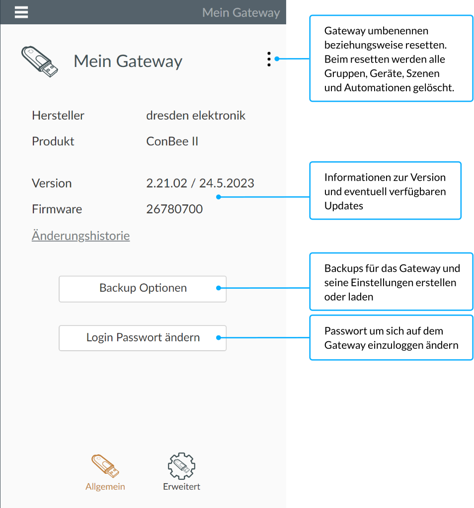 Allgemeine Einstellungen - Smartphone App