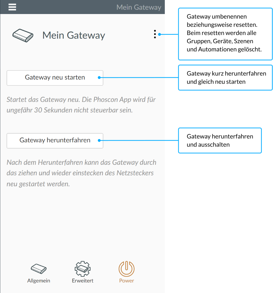 Power Einstellungen - Smartphone App