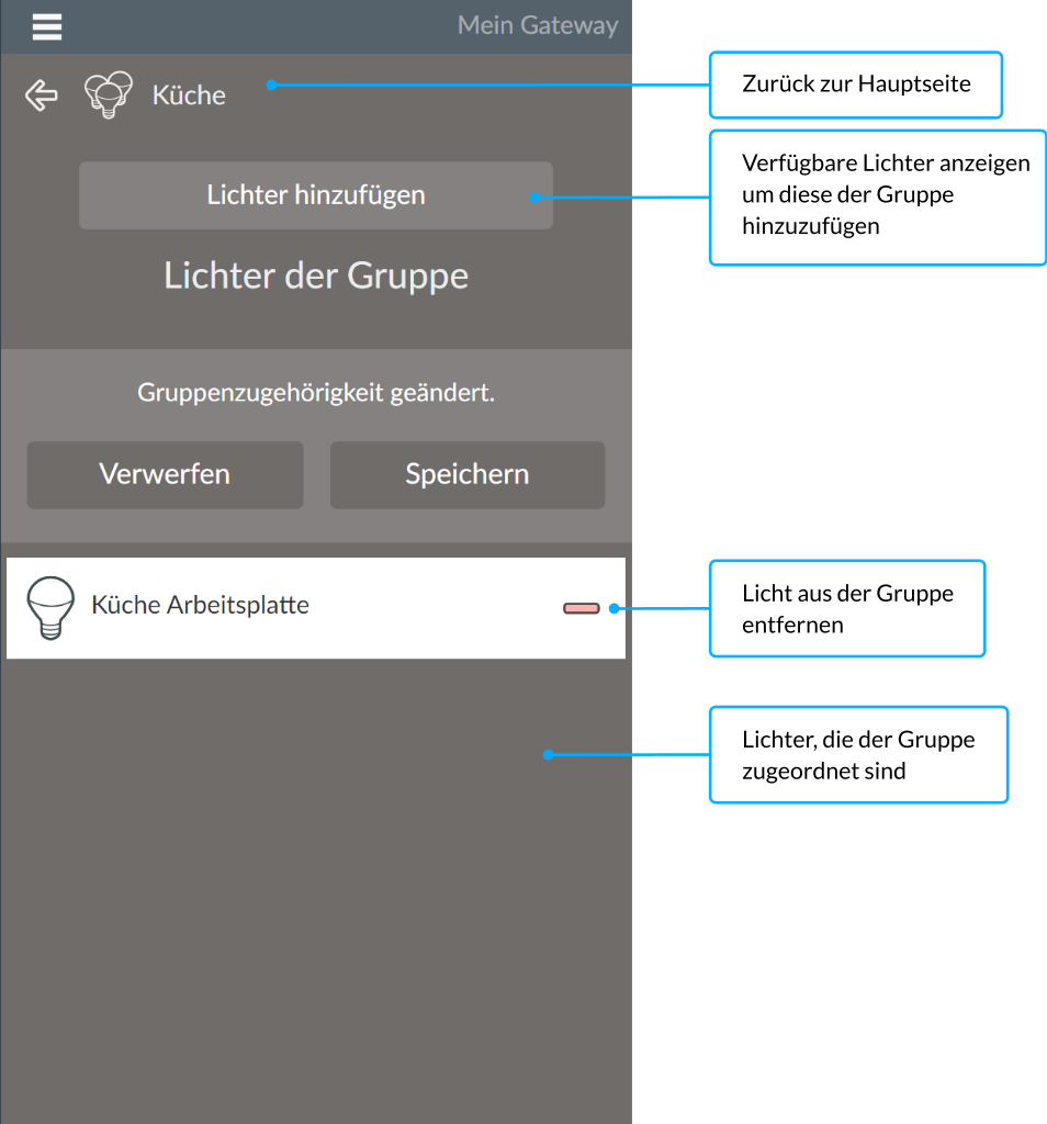Lichter einer Gruppe zuweisen - Smartphone App