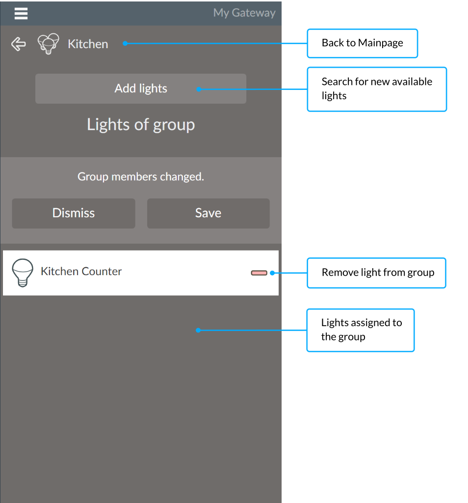 Assign lights to a group - Smartphone app