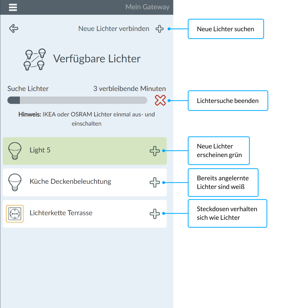 Lichter anlernen - Smartphone App