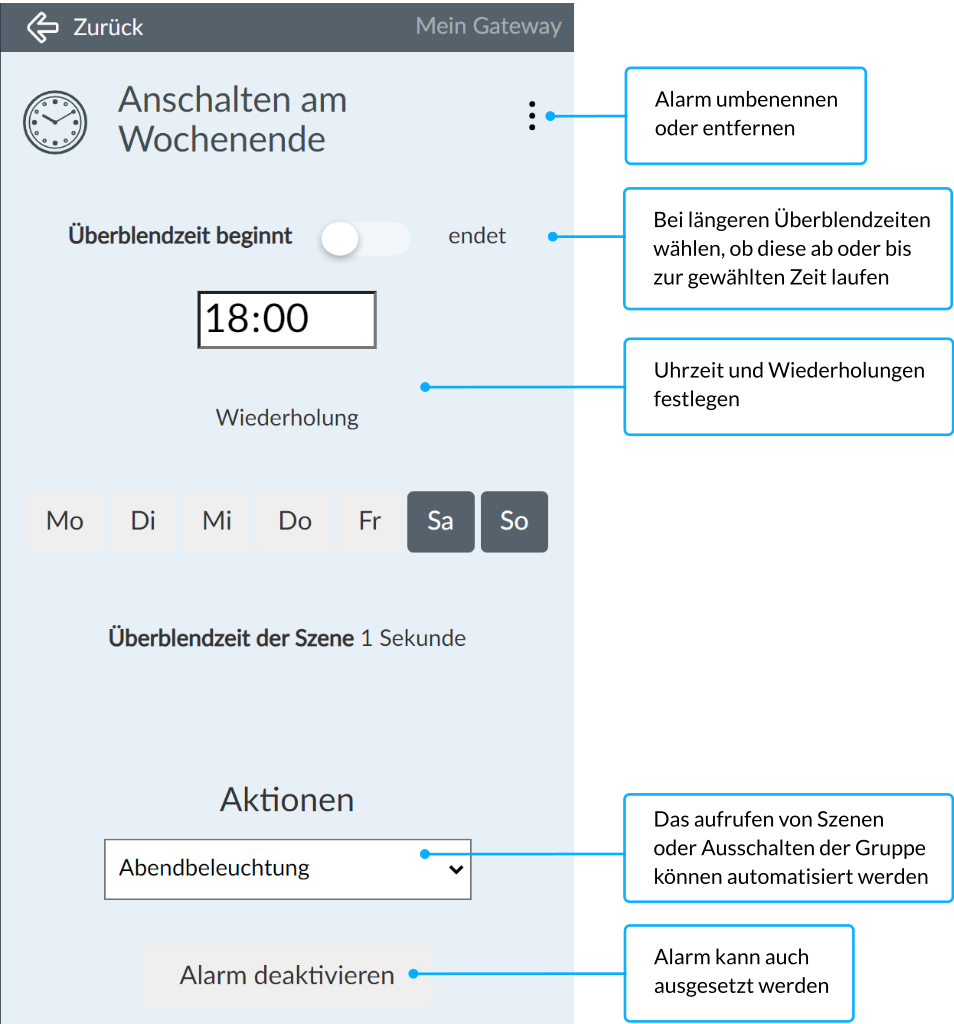 Alarm Einstellungen - Smartphone App