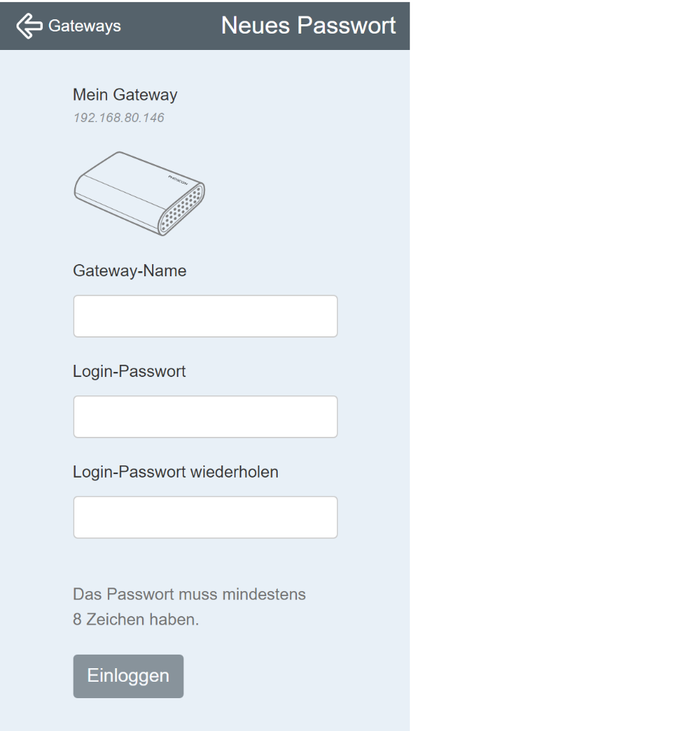 Login-Passwort festlegen - Smartphone App